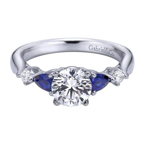 14K White Gold Round Five Stone Sapphire and Diamond Engagement Ring