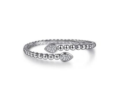 925 Sterling Silver Bujukan White Sapphire Bypass Bangle Bracelet