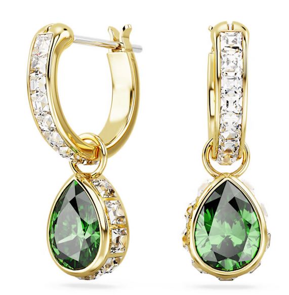 Chroma drop earrings Pear cut, Green, Gold-tone plated