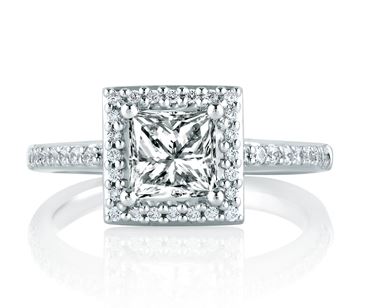 14K White Lab Grown Halo Engagement Ring w/ 1 1/2ct Princess Center