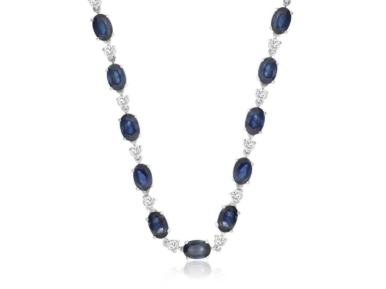 Lady's White 14 Karat Riviera Necklace Length 18 With = 12.00Tw Oval Sapphires And = 1.35Tw Round I I1 Diamonds