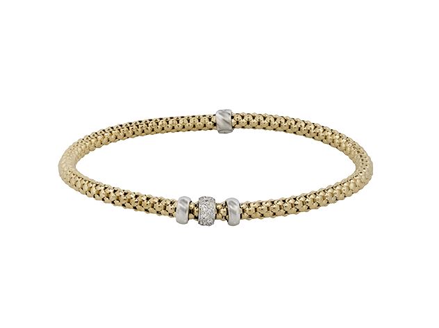 Lady's Two-Tone 18 Karat Bangle Bracelet With 18 = 0.11Tw Round G Vs1 Diamonds