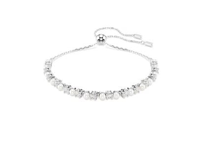 Matrix bracelet Crystal pearl, Round cut, White, Rhodium plated