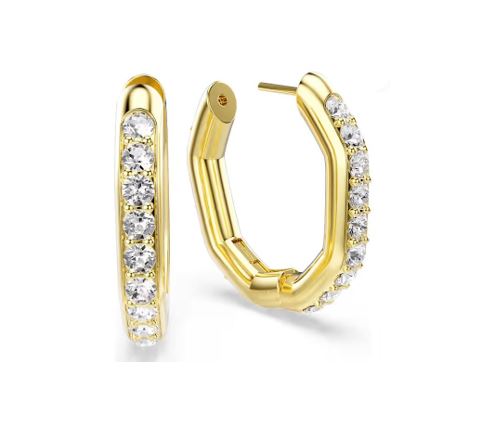 Dextera hoop earrings Octagon shape, Round cut, White, Gold-tone plated