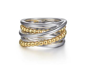 925 Sterling Silver And 14k Yellow Gold Criss-cross Ring