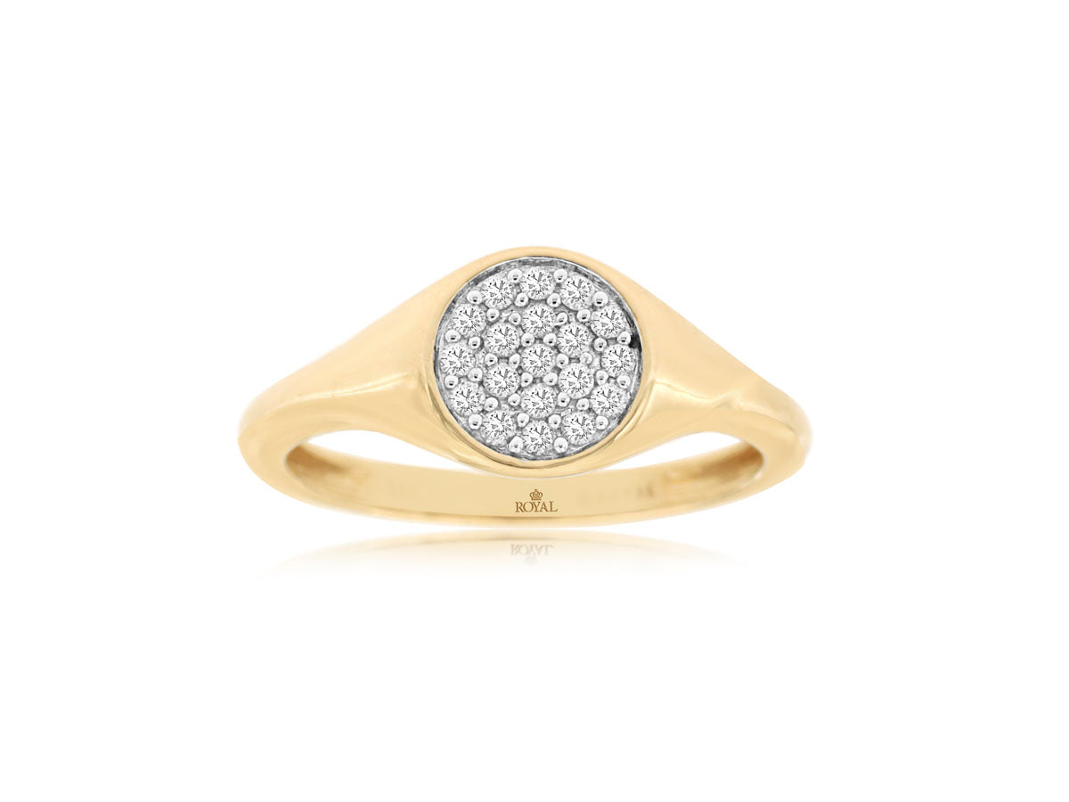 Lady's Yellow 14 Karat Signet Fashion Ring Size 6.5 With = 0.16Tw Round I I1 Diamonds