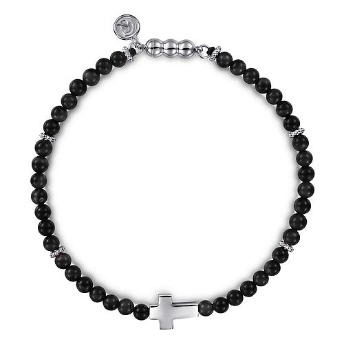 925 Sterling Silver Cross Bracelet With Onyx Beads