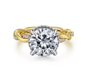 14k White-yellow Gold Round Halo Diamond Engagement Ring