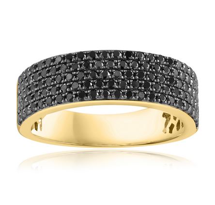 Lady's Yellow 18 Karat Stackable Fashion Ring Size 6.5 With 117 = 0.96Tw Round Si1 Black Diamonds