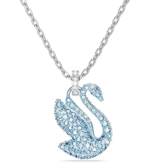 Swarovski Iconic Swan pendant Swan, Blue, Rhodium plated