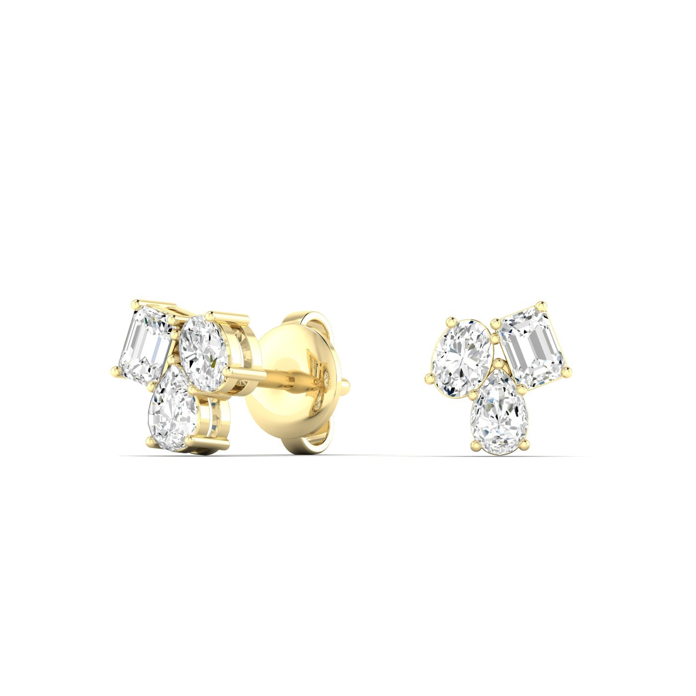 14K Yellow Multi Shape Cluster Studs