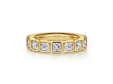 14K Yellow Gold 7 Stone Bezel Princess Cut Diamond Anniversary Band