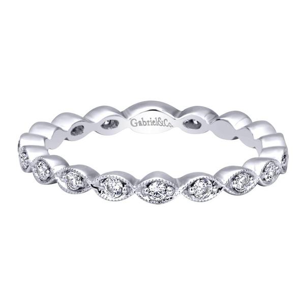 14K White Gold Marquise Station Diamond Stackable Ring