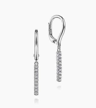 14k White Gold Diamond Bar Drop Leverback Earrings
