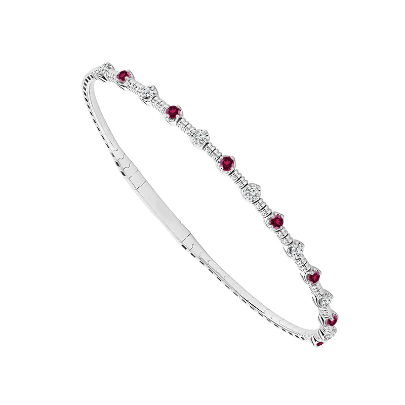 14K White 1/4ct Ruby and 1/4ct Diamond Flexi Bangle