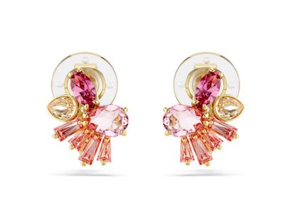 Gema clip earrings Mixed cuts, Flower, Pink, Gold-tone plated