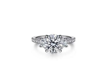 14k White Gold Round Three Stone Diamond Engagement Ring