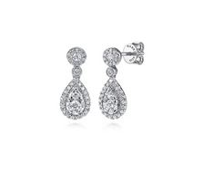 14k White Gold Diamond Pear Shape Drop Earrings