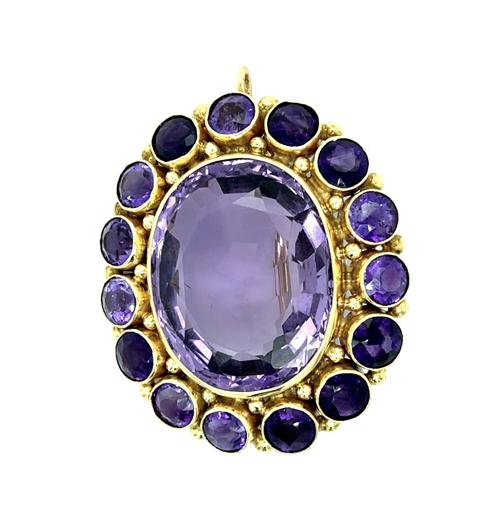 Original 65ct Amethyst 14KY or 18KY Gold Pendant Brooch (Vintage 1960s)
