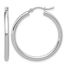 Leslie's 14k White Gold Polished 2.5mm Lightweight Tube Hoop Earrings 30mm