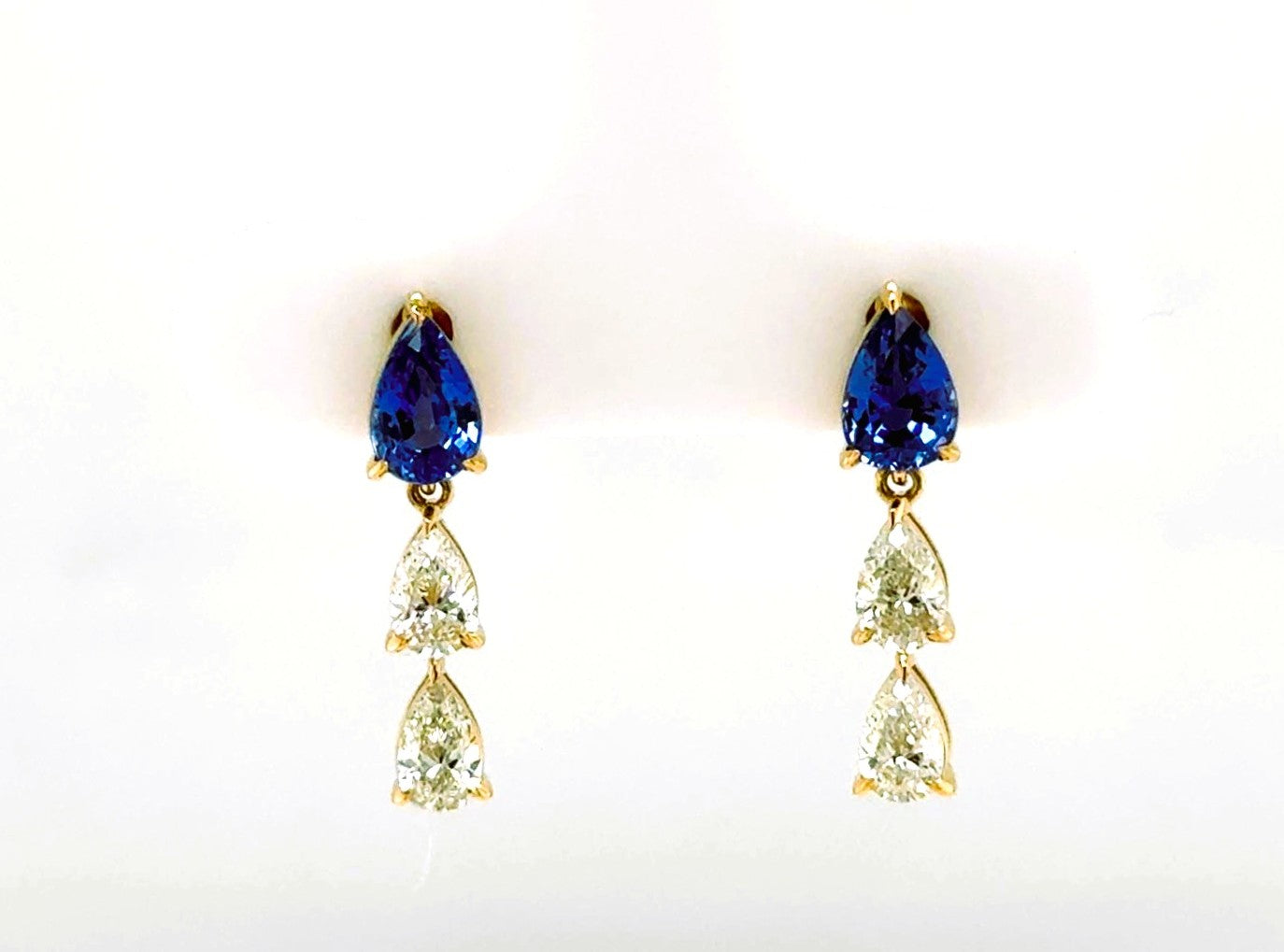Lady's Yellow 18 Karat Drop Earrings 2 = 1.03tw Pear Sapphires