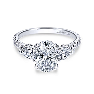 14k White Gold Oval Three Stone Diamond Engagement Ring