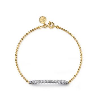 14K White and Yellow Gold White Sapphire Bar Bracelet