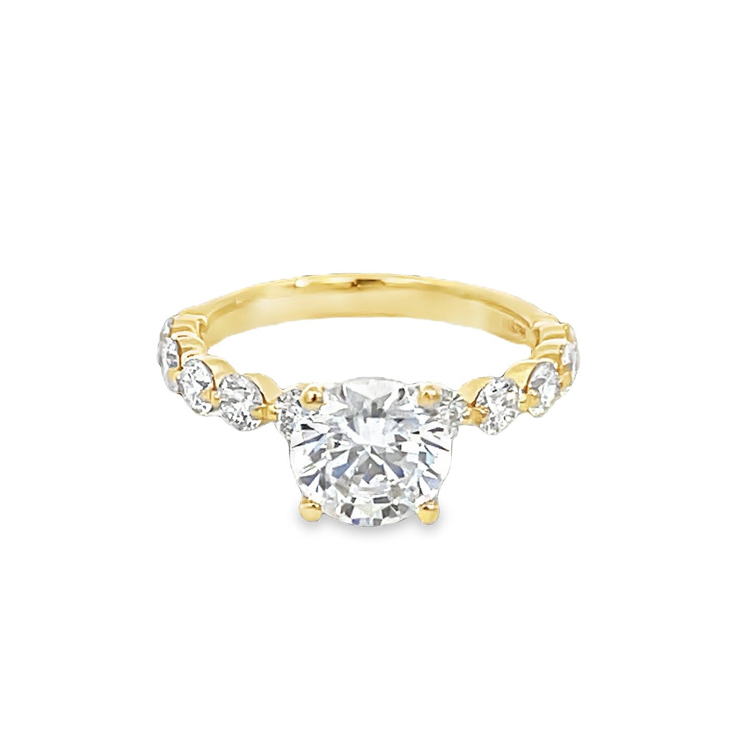 Yellow 18 Karat Classic / Prong / Pave Ring Size 6.5 With 10 = 0.93Tw Round G Vs1 Diamonds
