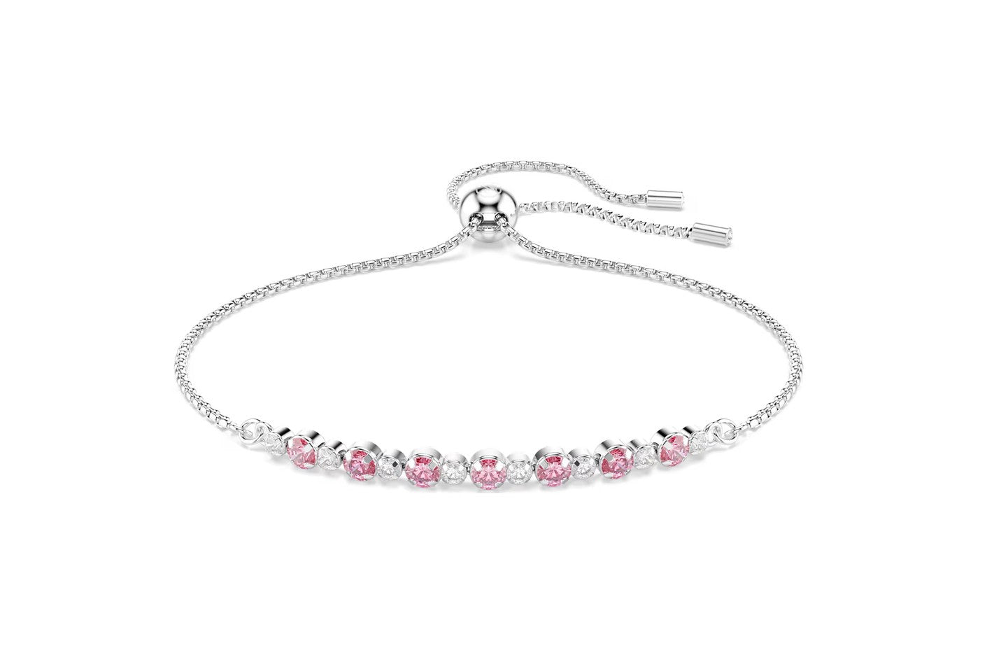 Matrix bracelet Round cut, Pink, Rhodium plated