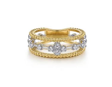 14k White And Yellow Gold Bujukan Diamond Easy Stackable Ladies Ring
