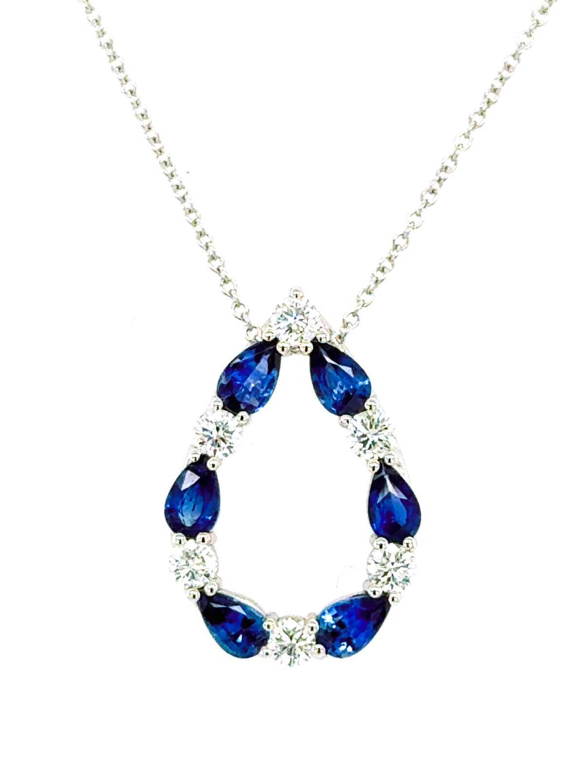 Pendant, 18KW, 5x3, Sapphire, Pear