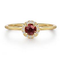 14k Yellow Gold Garnet And Diamond Halo Promise Ring