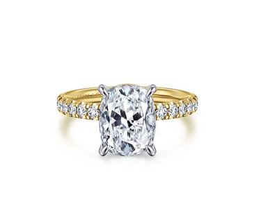 14K White-Yellow Gold Elongated Cushion Diamond Engagement Ring
