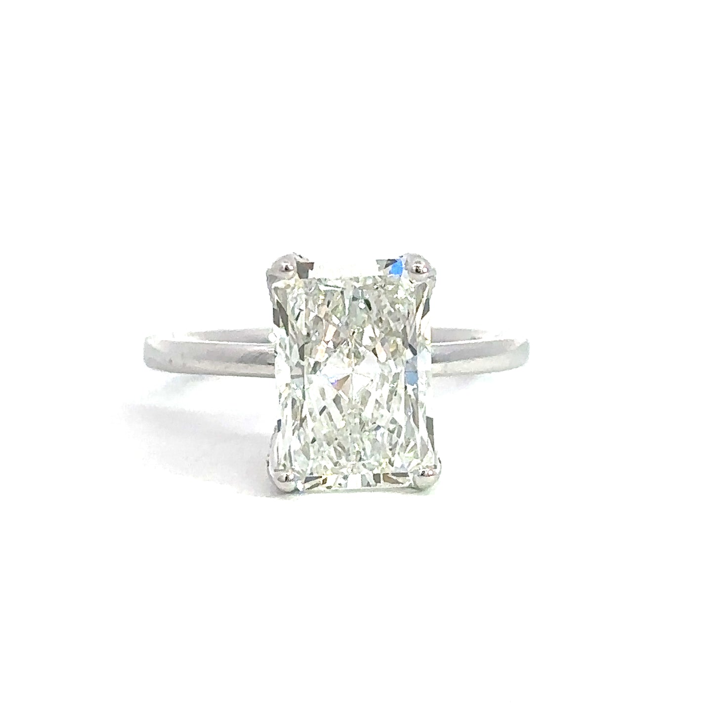 18K White Lab Grown Solitaire Engagement Ring with 4ct Radiant Center Diamond