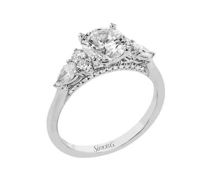 Two-Tone 18 Karat Floral / Organic Ring Size 6.5 With = 0.36Tw Round G Vs1 Diamonds And = 0.30Tw Pear G Vs1 Diamonds