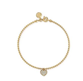 14K Yellow Gold Bujukan and White Sapphire Heart Charm Bracelet