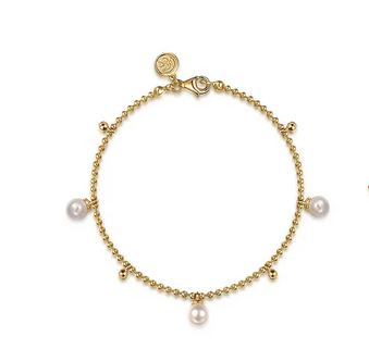 14K Yellow Gold Bujukan Beads and Pearl Droplet Bracelet