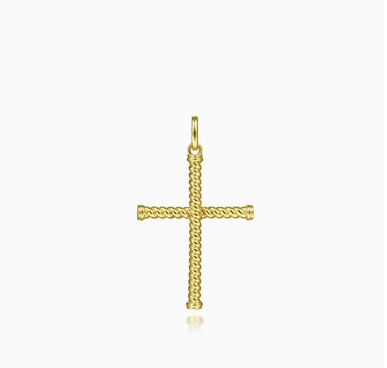14K Yellow Gold Twisted Rope Cross Pendant