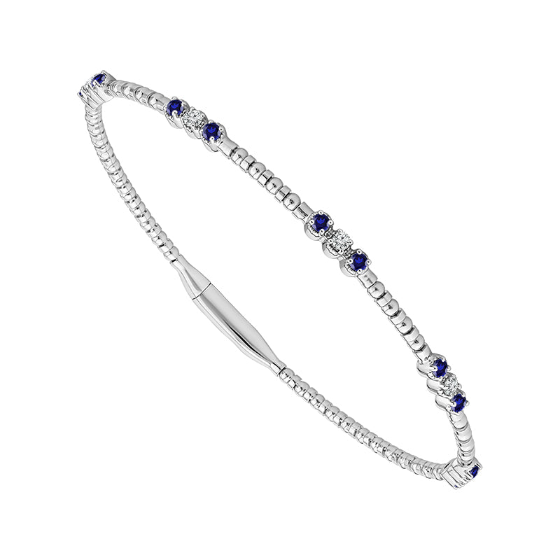 14K White 1/3ct Blue Sapphire and 1/6ct Diamond Flexi Bangle