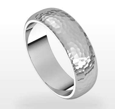 White 14 Karat Hammered Half Round Wedding Band Size 11
