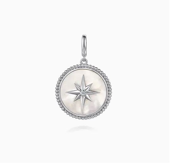925 Sterling Silver Bujukan White Sapphire And Mother Of Pearl Round Starburst Medallion Pendant