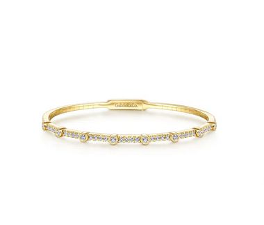 14K Yellow Gold Bezel Station Diamond Bangle