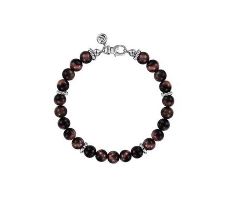 925 Sterling Silver 8mm Tiger Eye Beaded Bracelet