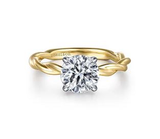 14k White-yellow Gold Twisted Round Diamond Engagement Ring