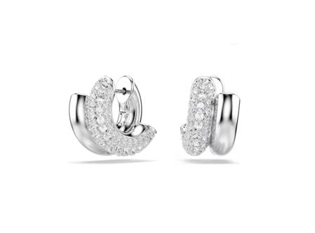 Dextera hoop earrings Round cut, Mini, White, Rhodium plated
