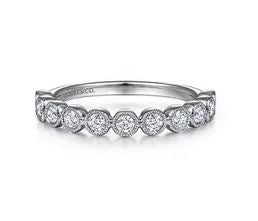 14k White Gold Milgrain Bezel Diamond Stackable Ring
