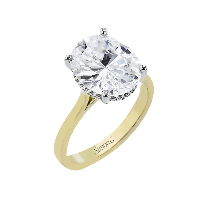 Two-Tone 18 Karat Hidden Halo Ring Size 6.5 With = 0.09Tw Round G Vs1 Diamonds