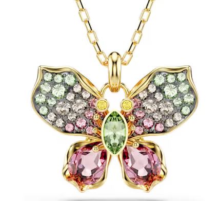 Idyllia pendant Mixed cuts, Pavé, Butterfly, Multicolored, Gold-tone plated
