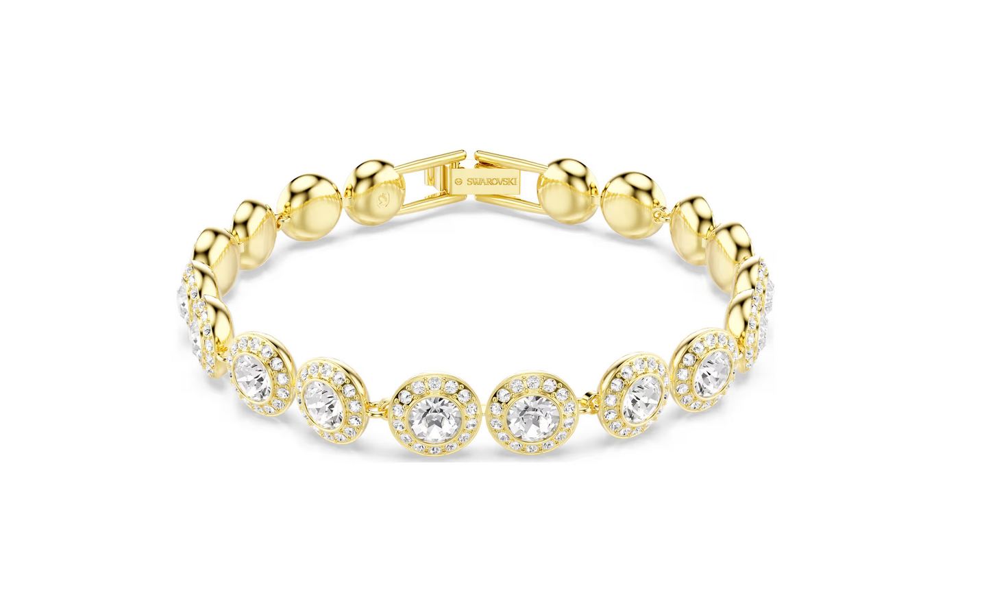 Una Angelic bracelet Round cut, Pavé, Medium, White, Gold-tone plated