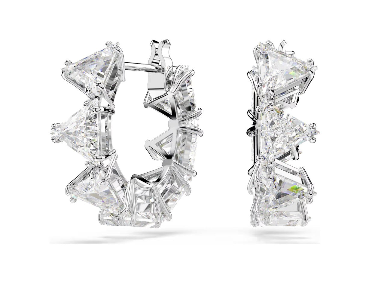 Matrix hoop earrings White, Rhodium plated